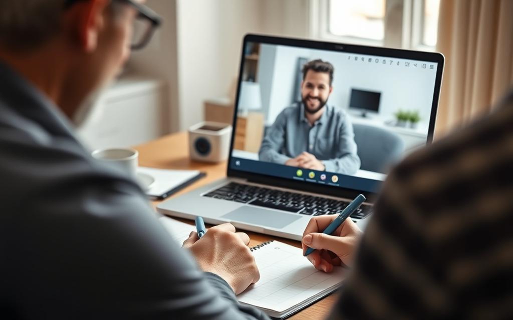Private online English coaching session with shared lesson notes